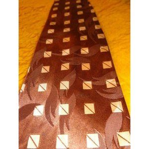 1940s 1950s HOLLYVOGUE ~VINTAGE ANTIQUE TIE ~BOLD LOOK ~ BROWN PEACH CUBES ~ 51"